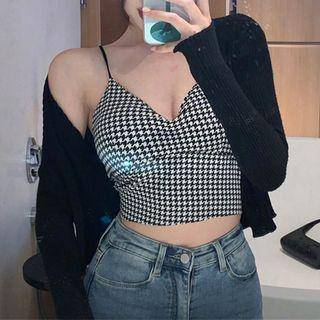 Houndstooth Cropped Camisole Top / Cardigan