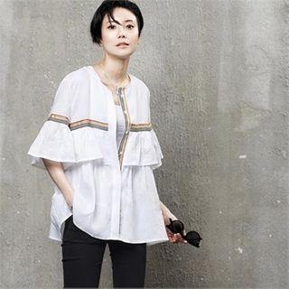 Ruffle-layered Contrast-trim Blouse