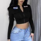 Lettering Zip-up Cropped T-shirt
