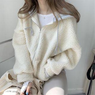 Zip-up Fleece Hoodie Off-white - One Size