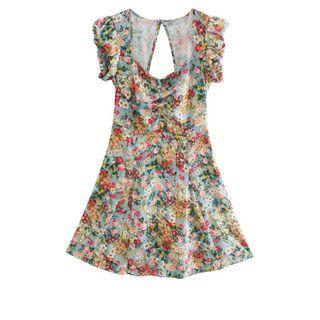 Sleeveless Floral Print Open-back A-line Dress