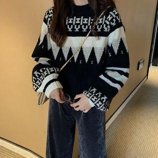 Printed Crew-neck Sweater / Cropped Wide-leg Pants
