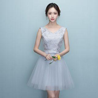 Bow Plain Sleeveless Bridesmaid Dress
