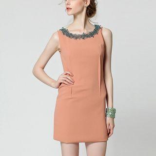 Crystal Accent Sleeveless Sheath Dress