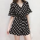 Elbow-sleeve Dotted Wide-leg Playsuit