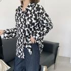 Two Tone Printed Button-up Oversize Shirt