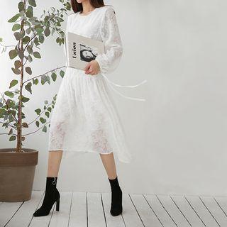 Gathered-waist Midi Lace Dress