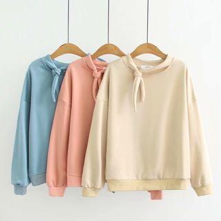 Plain Tie-neck Sweatshirt