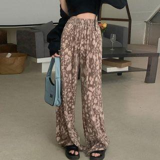 High Waist Print Wide Leg Pants White Print - Gray - One Size