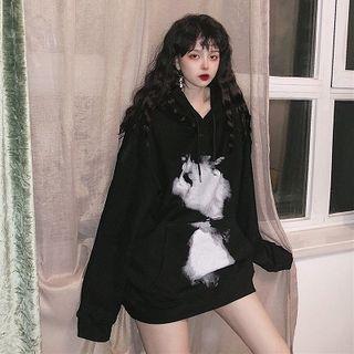 Printed Oversize Hoodie Black - One Size
