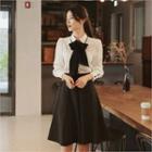Wide-cuff Piped Blouse With Chiffon Tie