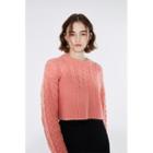 [lazy Sunday] Cable-knit Crop Sweater Pink - One Size