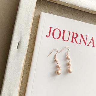 925 Sterling Silver Bead Dangle Earring 1 Pair - E075 -champagne - One Size