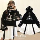 Embroidered Hoodie / A-line Mini Skirt