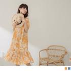 Ruffle Hem Flower-print Chiffon Midi Dress