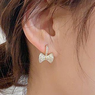 Rhinestone Bow Dangle Earring 1 Pair - 925 Silver Needle - One Size