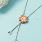 Rhinestone Flower Necklace Necklace - Glaze - Heart & Tassel - Tangerine & White - One Size