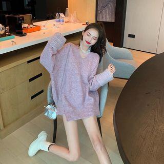 V-neck Sweater / Mesh Long-sleeve Top