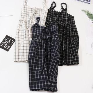Check Spaghetti-strap A-line Dress