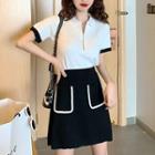 Short-sleeve Zip Placket Top / Mini Skirt