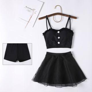 Set: Spaghetti-strap Cropped Swim Top + Swim Skirt
