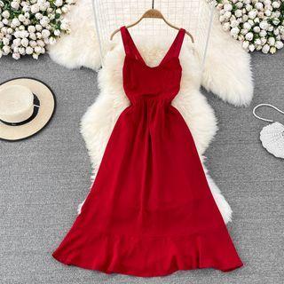 Sleeveless Open Back Ruffle Dress