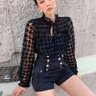 Long-sleeve Houndstooth Mesh Shirt