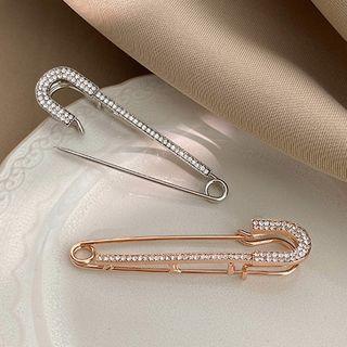 Safety Pin Rhinestone Alloy Jeans Adjuster Silver - One Size
