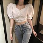 V-neck Puff-sleeve Cropped Blouse