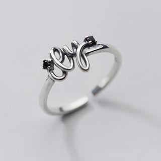 925 Sterling Silver Rhinestone Lettering Ring S925 Silver Ring - Silver - One Size
