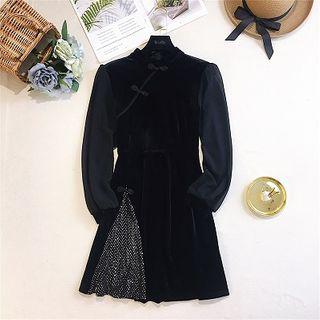 Glitter Long-sleeve Velvet Dress
