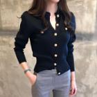 Long-sleeve Button-up Knit Jacket