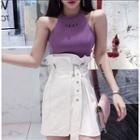 Halter Knitted Tank Top / High Waist A-line Skirt