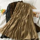 Elastic-waist Ruched Midi Skirt