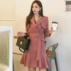 Long-sleeve Double-breasted Mermaid Coat Dress With Belt