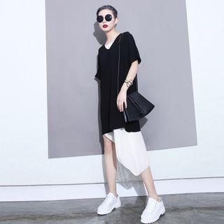 Set: Asymmetric-hem Slipdress + V-neck Dress