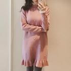 Lace Trim Long-sleeve Mini Knit Dress