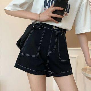 Contrast Stitching Denim Wide Leg Shorts