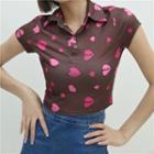 Printed Heart Button-up Top