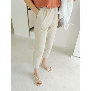 Plus Size Band-waist Linen Baggy Pants
