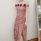 Cold Shoulder Plaid Midi Dress As Shown In Figure - One Size