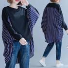 Striped Panel Oversize Pullover Black - One Size