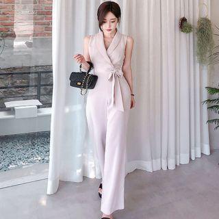 Sleeveless V-neck Straight-fit Jumpsuit