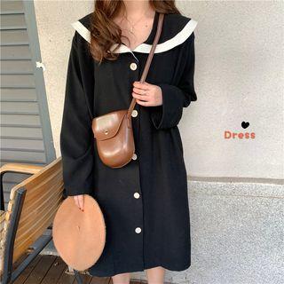 Sailor Collar Long-sleeve A-line Dress As Shown In Figure - One Size