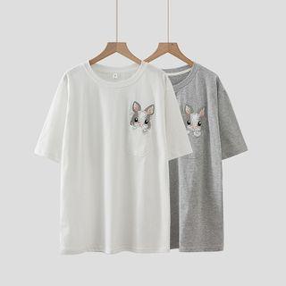 Rabbit Embroidered Pocket Short-sleeve T-shirt