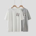 Rabbit Embroidered Pocket Short-sleeve T-shirt