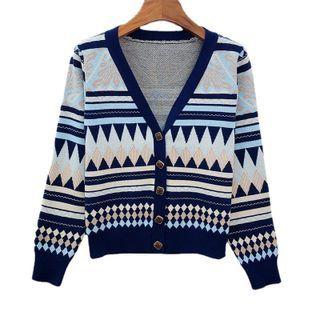 Long Sleeve Geometric Pattern Buttoned Cardigan