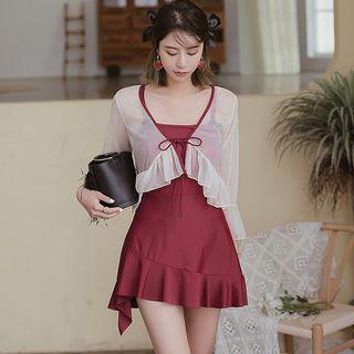 Set: Cover-up Jacket + Spaghetti Strap Swim Dress