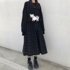 Jacquard Sweater / Plaid Midi A-line Skirt
