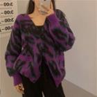 Leopard Print Cardigan Leopard - Purple - One Size